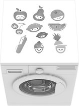 Wasmachine beschermer mat - Verschillende kinderillustraties met fruit - zwart wit - Breedte 60 cm x hoogte 60 cm