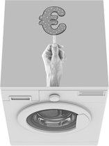 Wasmachine beschermer mat - Getekend geldteken boven ijslollystokje - zwart wit - Breedte 60 cm x hoogte 60 cm
