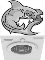 Wasmachine beschermer mat - een stoere hamerhaai - zwart wit - Breedte 60 cm x hoogte 60 cm