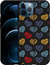 iPhone 12 Pro Max Hoesje Zwart Doodle hearts - Designed by Cazy