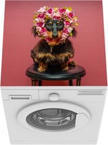 Wasmachine beschermer mat - Hond - Bloemen - Roze - Breedte 60 cm x hoogte 60 cm