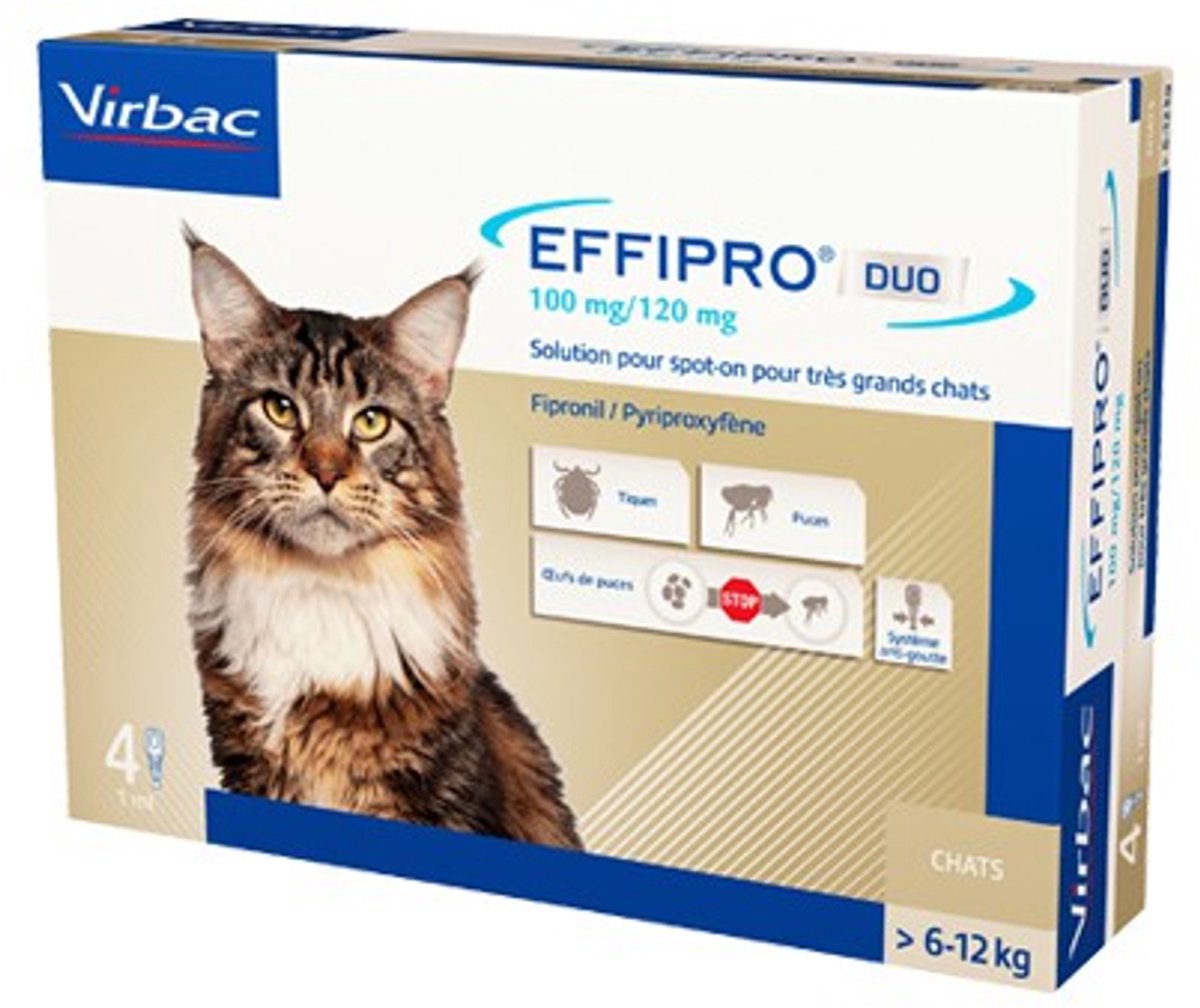 Virbac Effipro Duo Spot-on voor katten van 6 tot 12 kg 3 x 4 pipetten