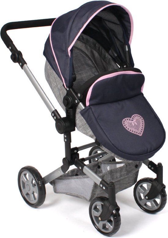 Bayer Chic Cochecito Smarty Para Muñecas – Gris-Navy, Con Bolsa Extraíble Y Capota Plegable, 56x37x56 Cm