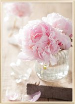Poster Met Metaal Gouden Lijst - Roze Bloemenvaas Poster