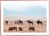 Poster Met Metaal Rose Lijst - Wrattenzwijnen Wildebeest Poster