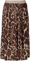 Dames plisse rok bruine safariprint en lichtroze glitterband  - lang | Maat Onze size, XS-XL