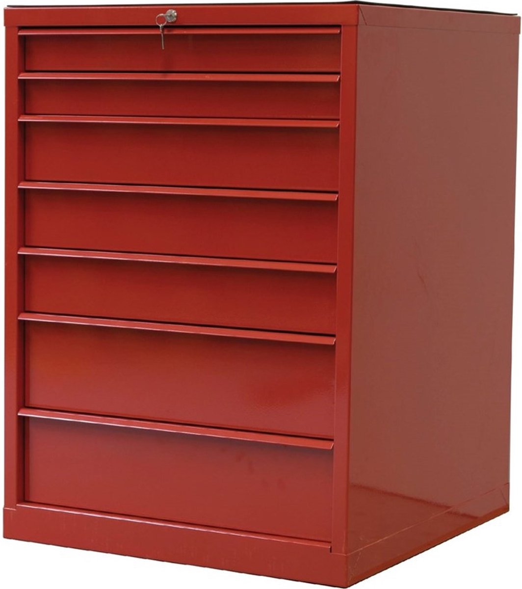 MW Tools Rode ladekast – industrieel model – 7 laden – met cilinderslot MW Tools DERLK7 Rood