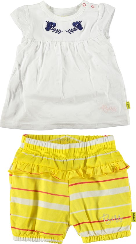 BESS - ensemble vestimentaire - 2 pièces - Pantalon jaune à volants - Robe barboteuse blanche - Taille 62