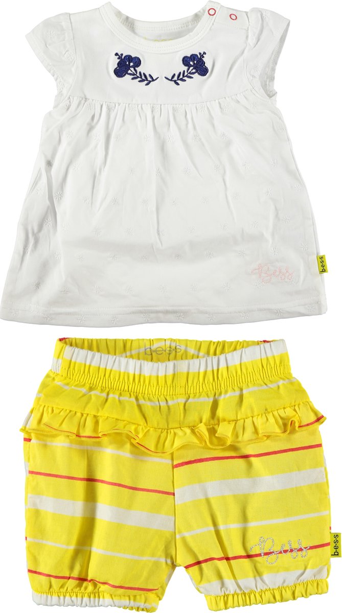 BESS - kledingset - 2delig - Broek geel met ruffles - Romper jurkje wit - Maat 62