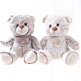 Sinterklaas cadeau - Knuffelbeer Pluche 2x - 1 bruin / wit pluche beer + 1 beige pluche beer - Inclusief schattige geborduurde sjaaltjes - 25 cm (zittend) - Leuk cadeau voor kinderen