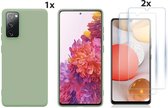 Hoesje Geschikt Voor Samsung Galaxy S20 Hoesje Soft Nano Silicone Backcover Gel Thee Groen Met 2x Glazen Screenprotector
