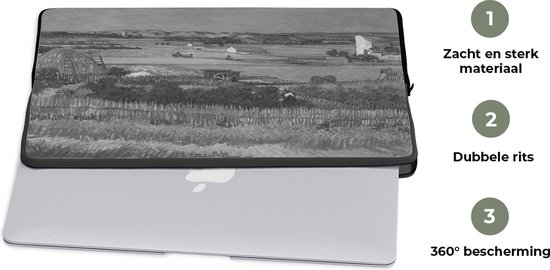 Housse ordinateur portable 17 pouces 41x32 cm - Vincent van Gogh - Housse Macbook & Laptop La Moisson en noir et blanc - Peinture de Vincent van Gogh - Housse ordinateur portable avec photo