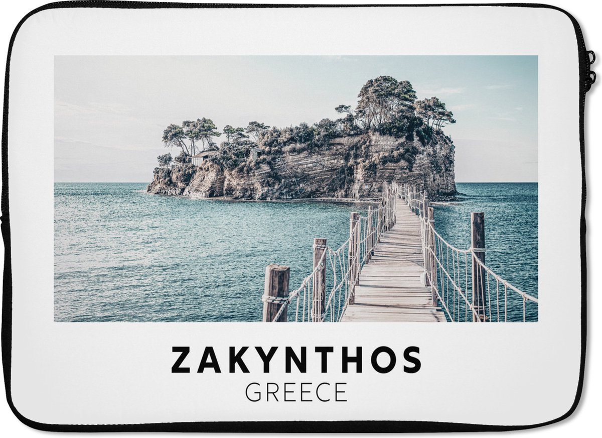 Laptophoes 14 inch - Zakynthos - Griekenland - Zee - Laptop sleeve - Binnenmaat 33x23 cm - Zwarte achterkant