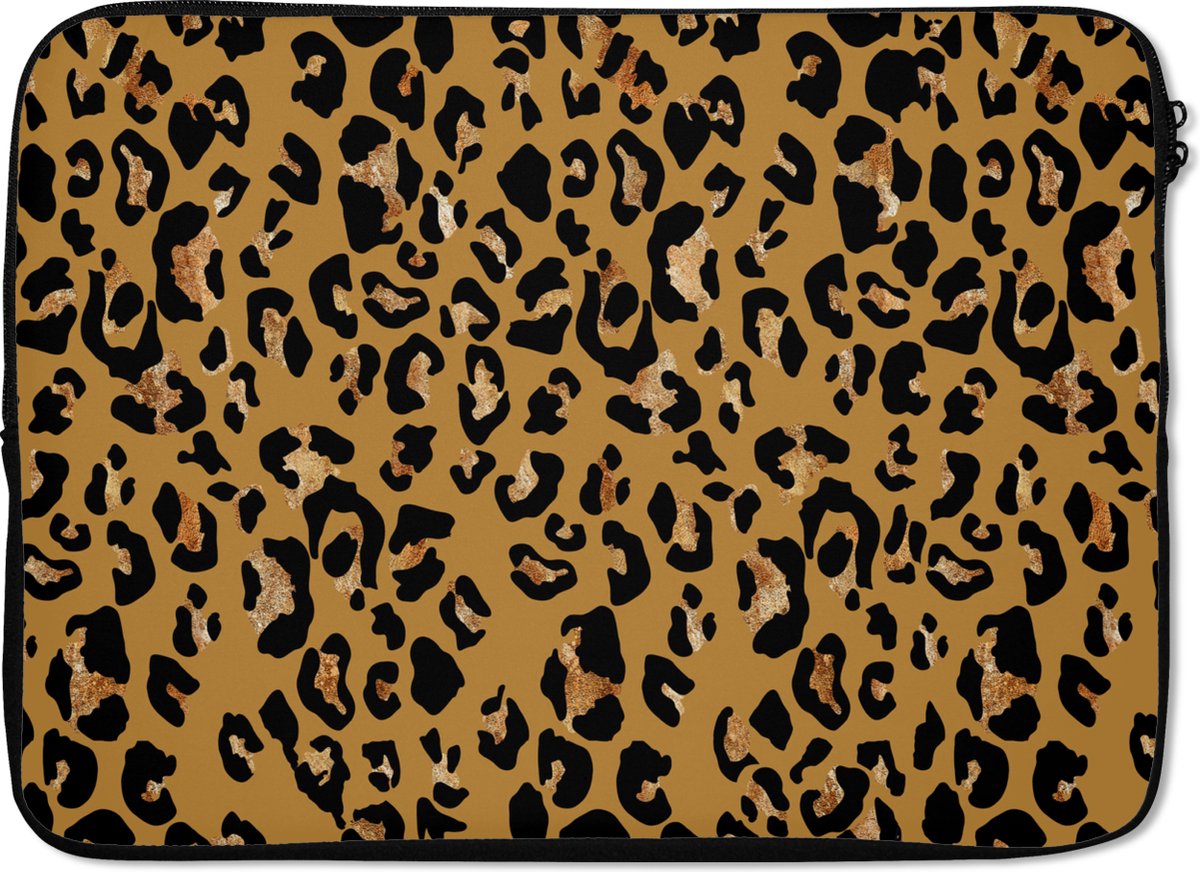 Laptophoes 14 inch - Panterprint - Luxe - Patronen - Laptop sleeve - Binnenmaat 33x23 cm - Zwarte achterkant