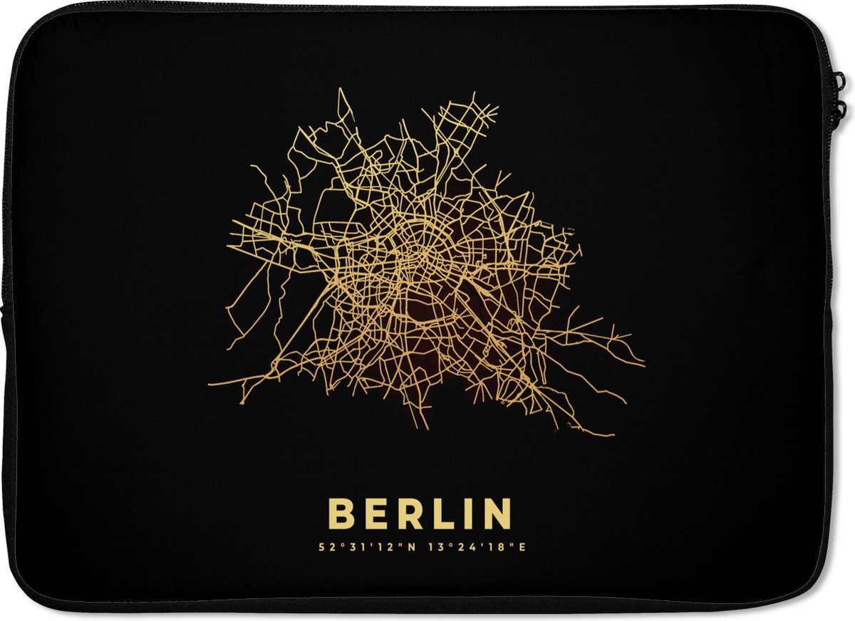 Laptophoes 13 inch - Berlijn - Goud - Kaart - Stadskaart - Plattegrond - Laptop sleeve - Binnenmaat 32x22,5 cm - Zwarte achterkant - Stadskaart
