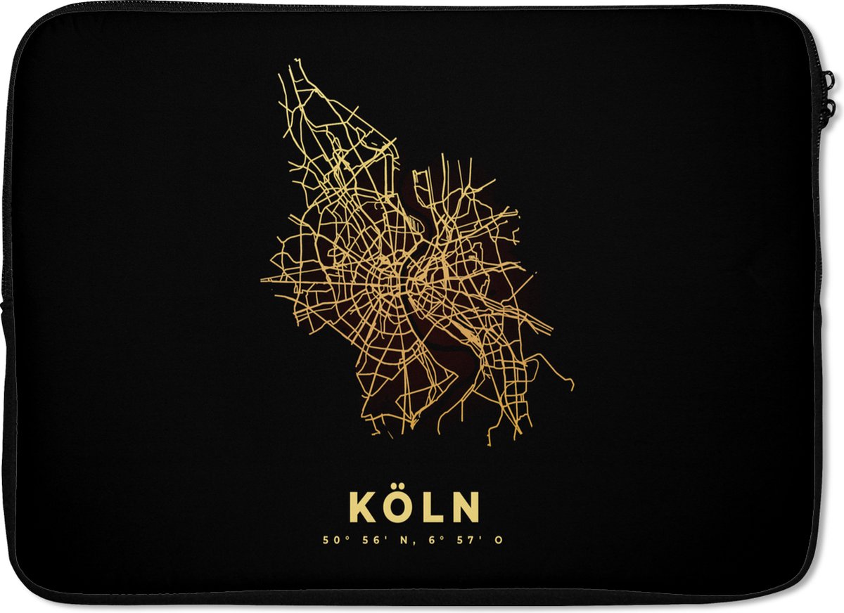 Laptophoes 14 inch - Keulen - Kaart - Gold - Plattegrond - Stadskaart - Laptop sleeve - Binnenmaat 33x23 cm - Zwarte achterkant - Stadskaart