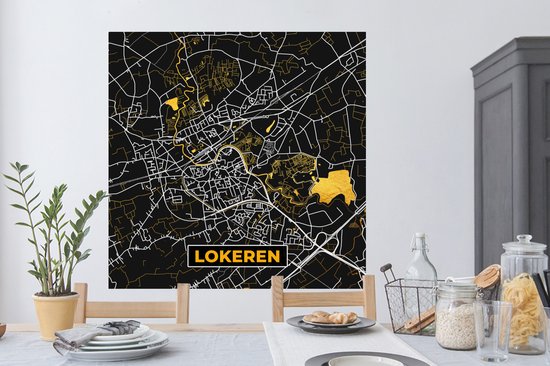 Stickers Stickers muraux - Or - Lokeren - Carte - Carte - Plan de la ville - 120x120 cm - Feuille adhésive XXL