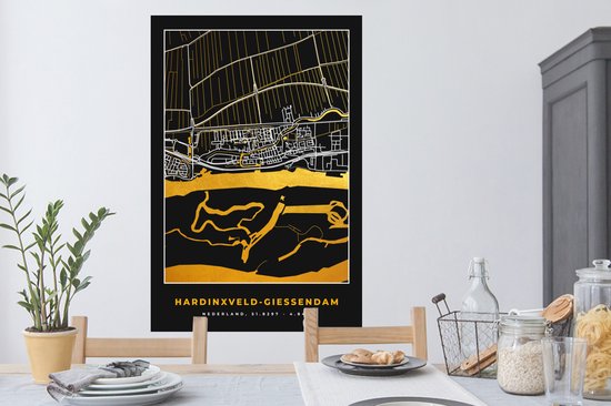 Stickers muraux - Hardinxveld-Giessendam - Carte - Or - Carte - Plan de la ville - 80x120 cm - Feuille adhésive
