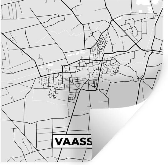 Stickers muraux - Vaassen - Plan de la ville - Carte - Carte - Zwart Wit - Nederland - 30x30 cm - Feuille adhésive