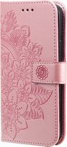 Hoesje geschikt voor Samsung Galaxy S22 - Bookcase - Pasjeshouder - Portemonnee - Bloemenprint - Kunstleer - Rose Goud