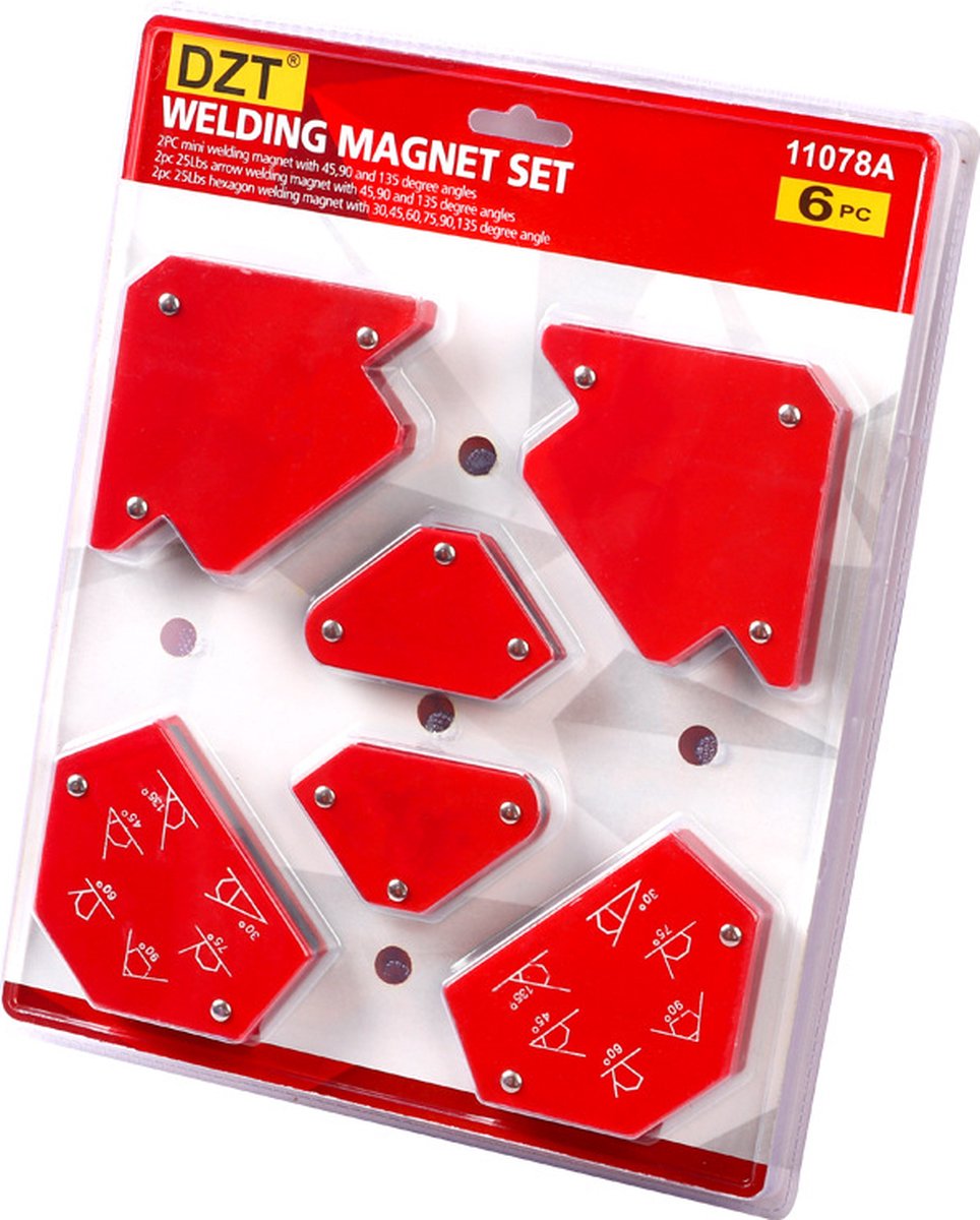6 delig lasmagneet set - Lasmagneet - Hoekmagneet - Lasmagneten - Hoekmagneten - Magnetische lashulpmiddelen - Magneet - Magneten - Rood - 30°/45°/60°/75°/90°/135°/150° - Merkloos