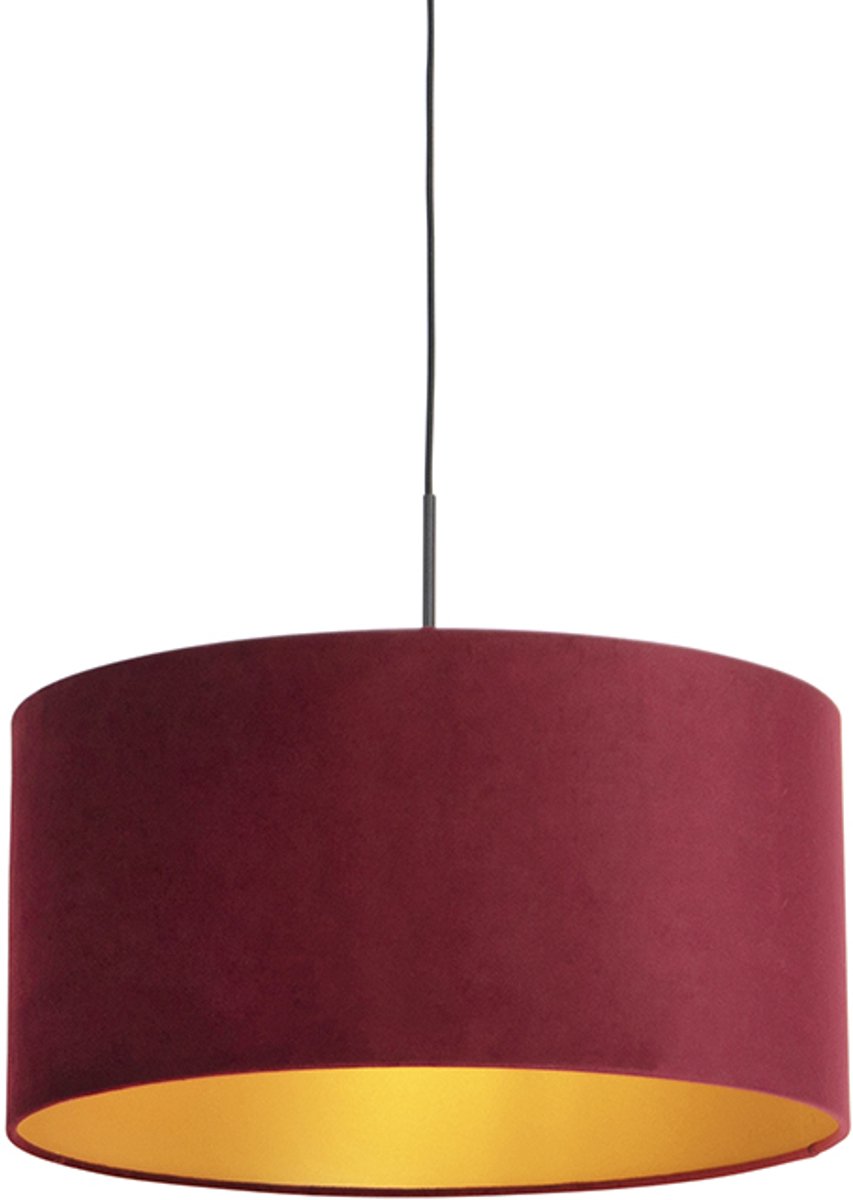 QAZQA Hanglamp met velours kap rood met goud 50 cm - Combi