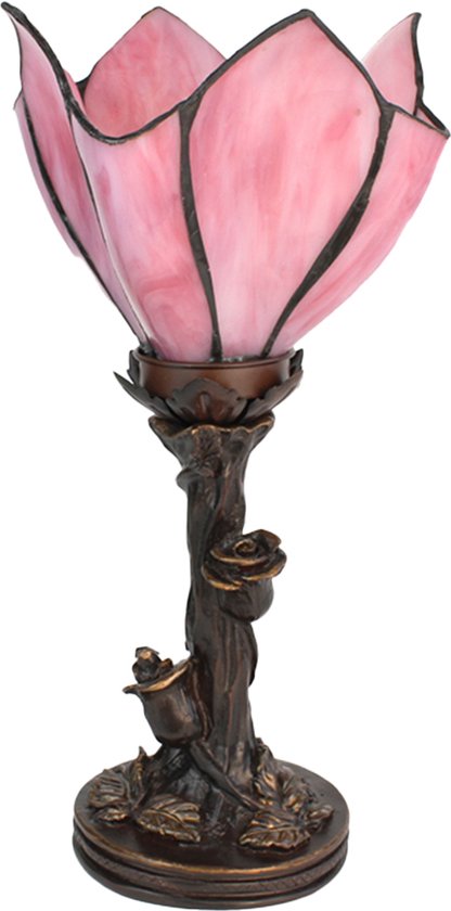 LumiLamp Tiffany Tafellamp 32 cm Roze Glas Tiffany Bureaulamp
