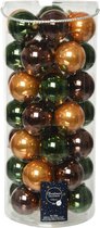 Kerstballen pakket 49x stuks kerstballen dennengroen/cognac/donkerbruin van glas 6 cm - glans en mat - Kerstversiering