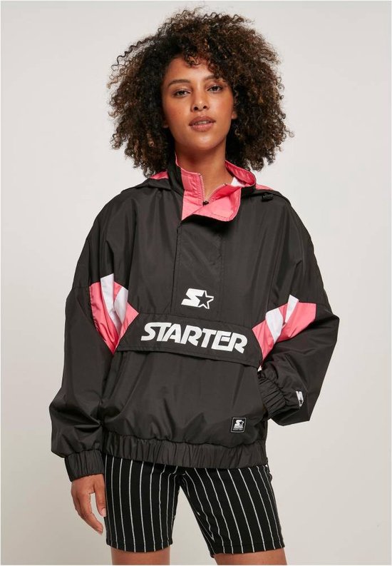 Urban Classics Windbreaker jacket Colorblock Halfzip Zwart/Roze