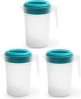 3x stuks waterkan/sapkan transparant/blauw met deksel 1 liter kunststofï¿½- Smalle schenkkan die in de koelkastdeur past