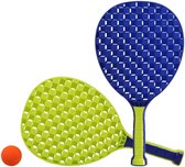 Blauw/groene beachball set buitenspeelgoed - Houten beachballset - Rackets/batjes en bal - Tennis ballenspel