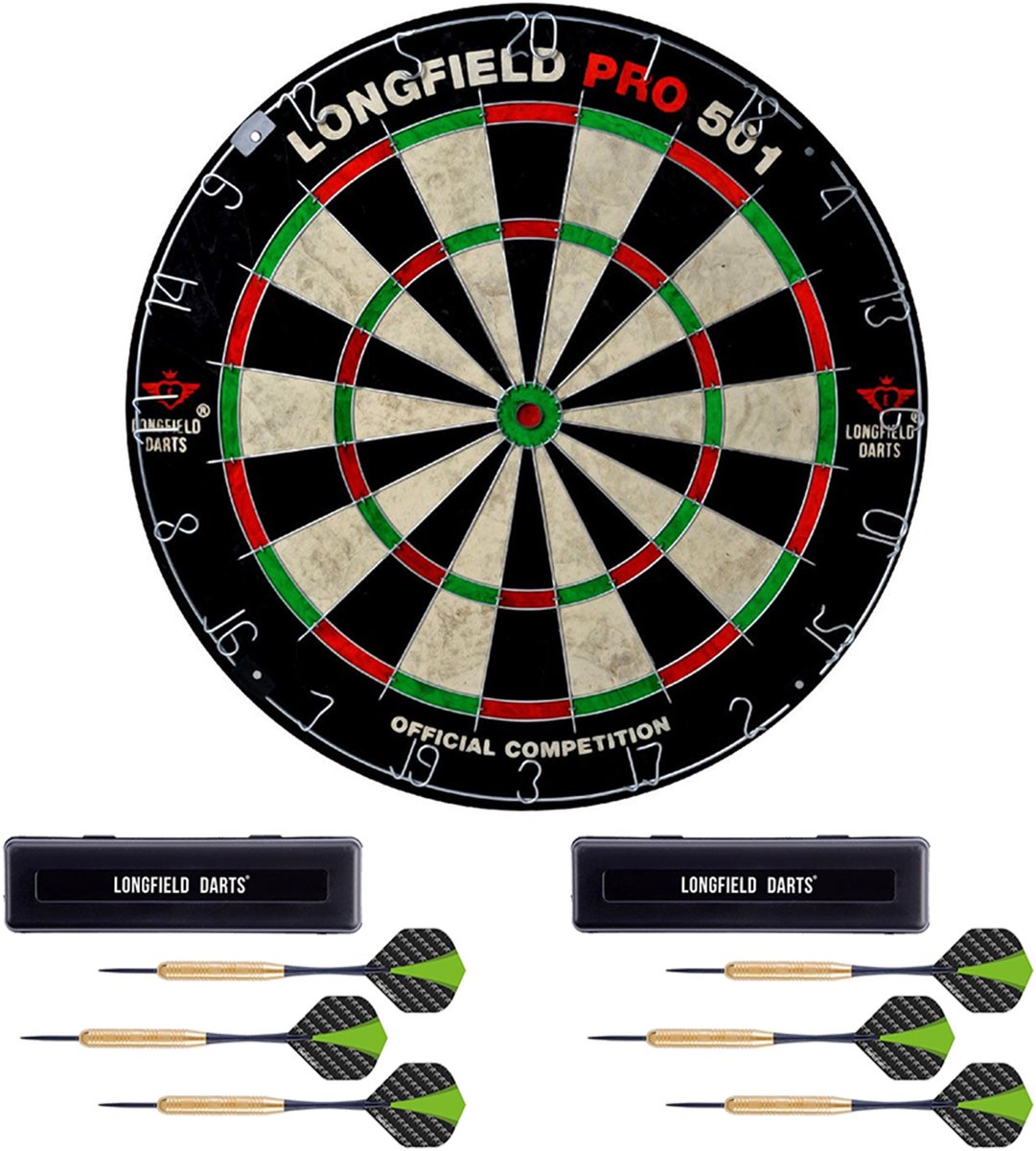 Dartbord Longfield professional - Dia 45.5 cm - met 6x goede kwaliteit dartpijltjes - Darten voor thuis - Dartspel