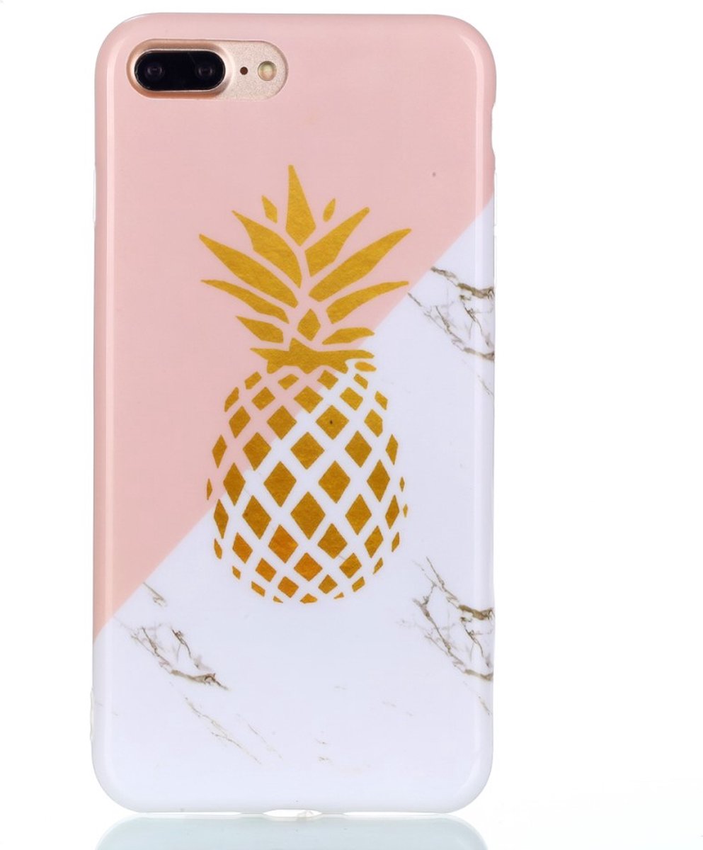 Peachy Gold Ananas Marmer Case iPhone 7 Plus 8 Plus hoesje - Roze Wit Goud