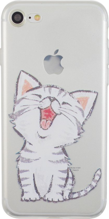 Peachy Doorzichtig wit katje silicone iPhone 7 8 SE 2020 SE 2022 hoesje case cover