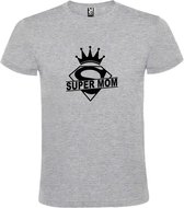 Grijs T shirt met print van "Super Mom " print Zwart size M