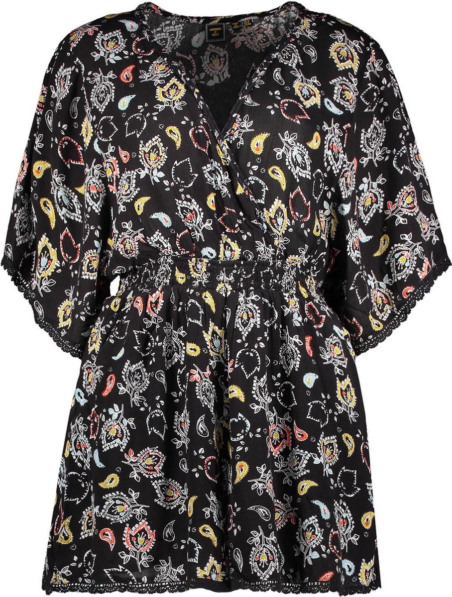 Superdry Broek Vintage Beach Playsuit W8011023a Olivia Paisley 6wv Dames Zwart