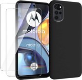 Motorola Moto G22 Hoesje Zwart & 2X Glazen Screenprotector - Siliconen Back Cover
