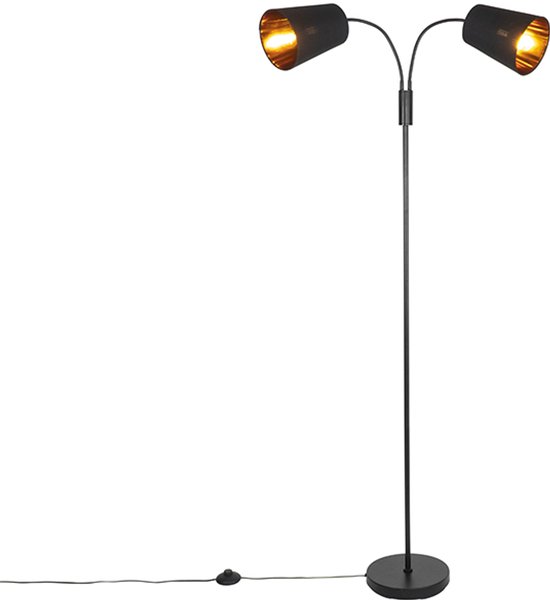 QAZQA carmen - Moderne Vloerlamp | Staande Lamp met zwenkarm - 2 lichts - H 160 cm - Zwart - Woonkamer | Slaapkamer | Keuken