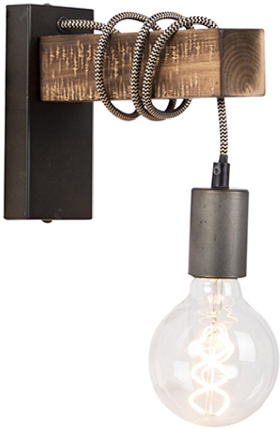 QAZQA gallow - Applique - 1 lampe - D 210 mm - Noir