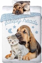 dekbedovertrek Animaux - Bloodhound et chaton - dekbedovertrek simple avec 1 taie d'oreiller - 100% coton