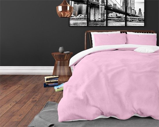 Zensation Twee Kleuren Dekbedovertrek - 140x200/220 + 1 kussensloop 60x70 - Roze/Wit - Eenpersoons van Merkloos — afbeelding 5