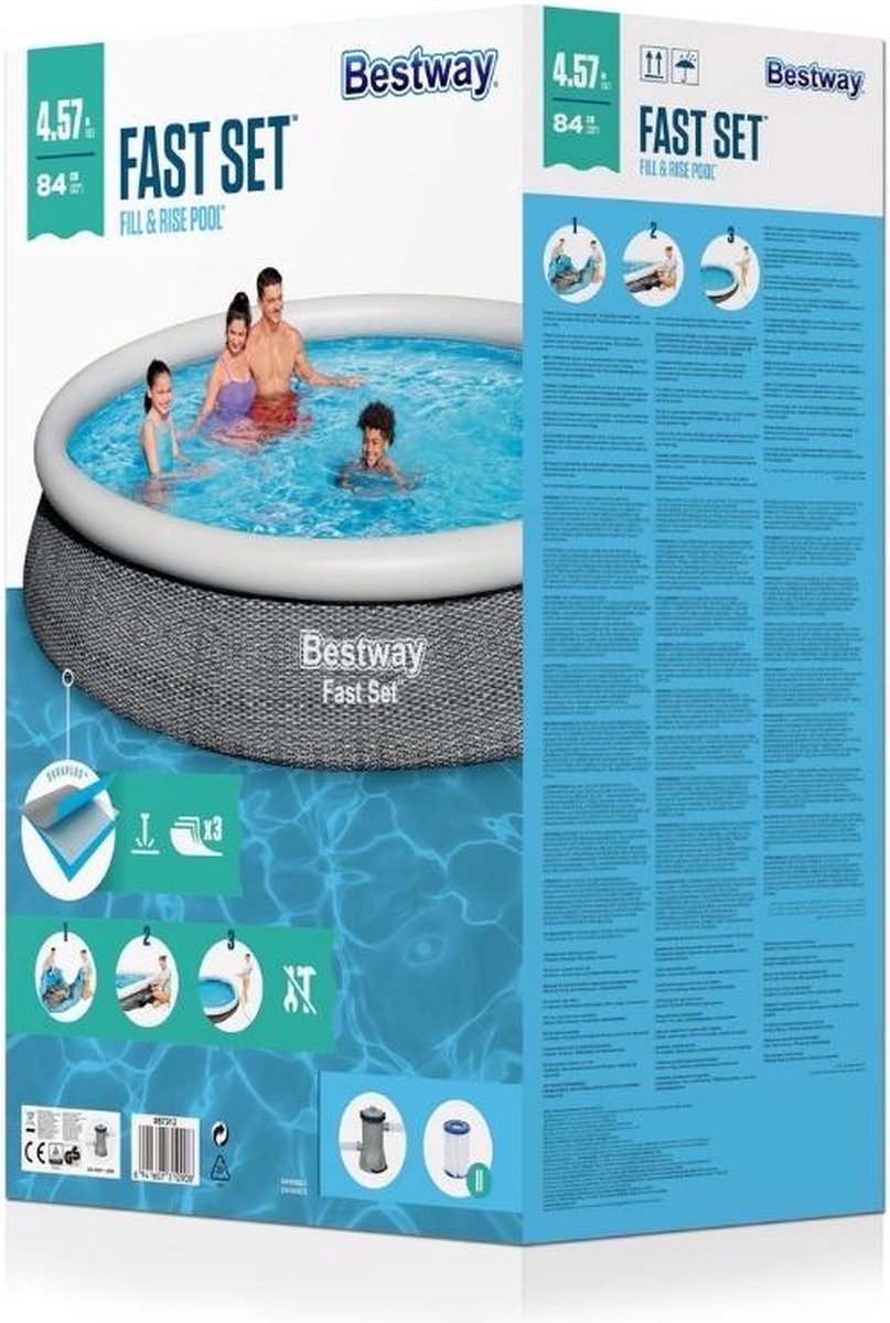 Bestway Fast Set opblaasbaar zwembad met filterpomp - Ø 457 x 84 cm