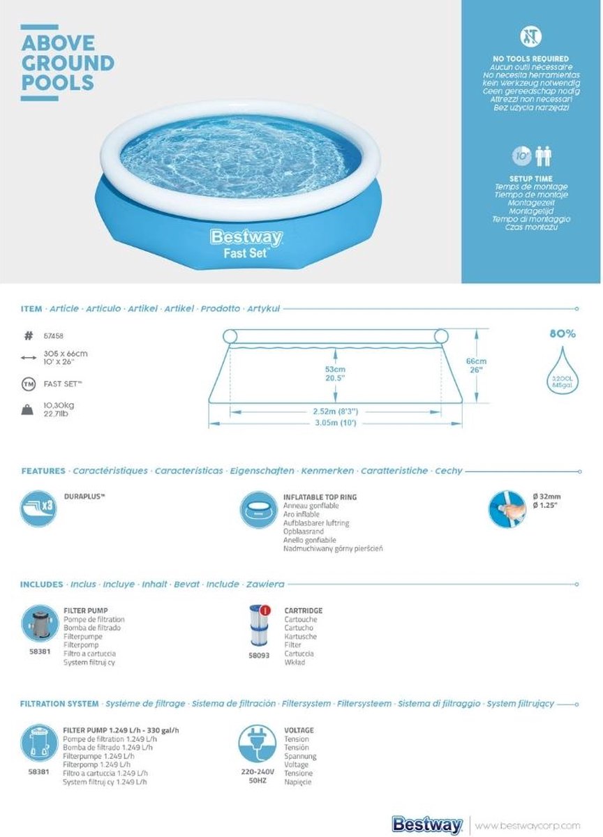 Bestway Fast Set inflatable pool with filter pump - Ø 305 x 66 cm