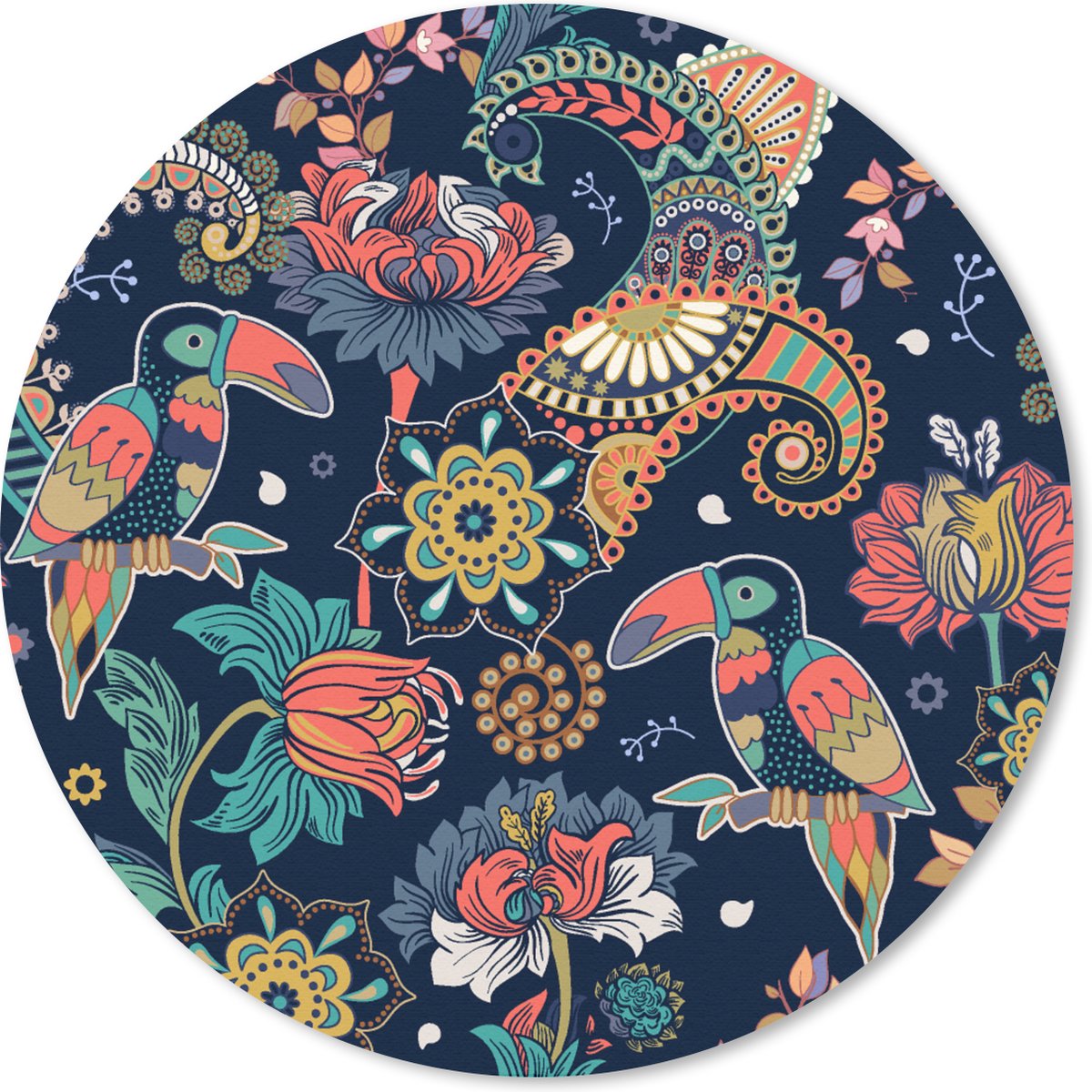 Muismat rond 50x50 cm - Mousepad Toekan - Vogel - Regenboog - Jungle - Patroon - Ronde muismatten