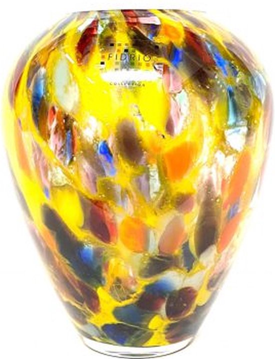 Glasvaas oranje met bloemen 39cm hoog