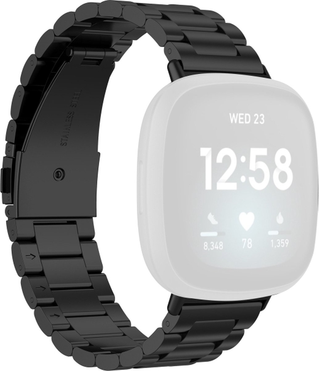 Bandje - Schakelbandje - zwart van roestvrij staal, geschikt voor Fitbit Versa 3 en Sense