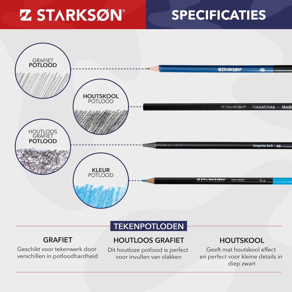 STARKSØN 145-Delige Teken Set Incl. Kleurpotloden, Schets Potloden, Houtskool, Schetsboek, Etui & Accessoires - Blending - Tekendoos Voor Volwassenen & Kinderen — afbeelding 5