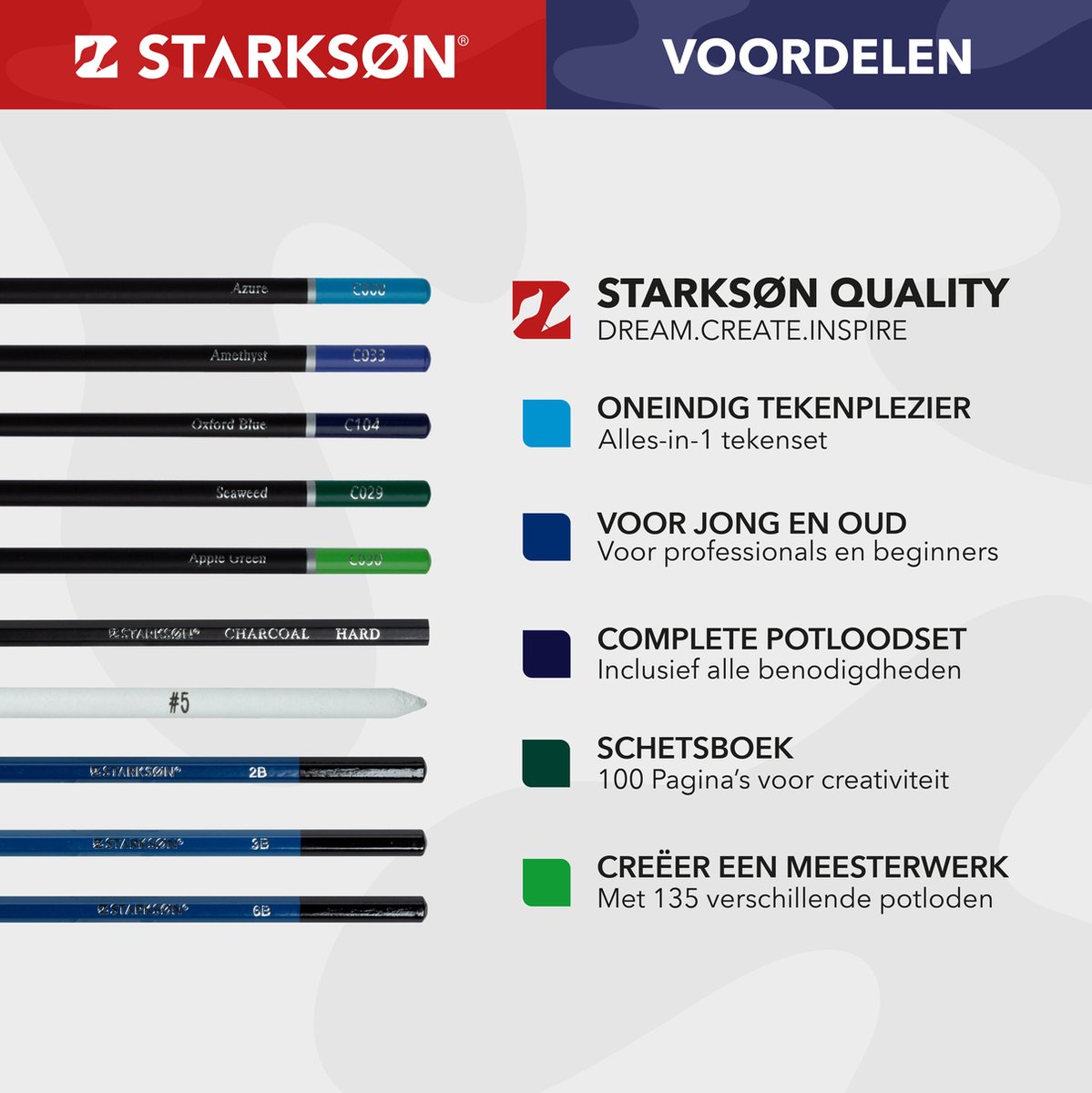 STARKSØN 145-Delige Teken Set Incl. Kleurpotloden, Schets Potloden, Houtskool, Schetsboek, Etui & Accessoires - Blending - Tekendoos Voor Volwassenen & Kinderen — afbeelding 9