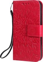 Mobigear Telefoonhoesje geschikt voor Apple iPhone 12 Mini Hoesje | Mobigear Sunflower Bookcase Portemonnee | Pasjeshouder voor 2 Pasjes | Telefoonhoesje voor Pinpas / OV Kaart / Rijbewijs - Rood