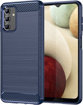 Samsung Galaxy A13 (4G) Hoesje - MobyDefend TPU Gelcase - Geborsteld Metaal + Carbonlook - Navy Blauw - GSM Hoesje - Telefoonhoesje Geschikt Voor Samsung Galaxy A13 (4G)